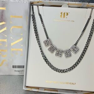 Bomb Party Luxe Layers Cubic Zirconia Silver Plated Necklace Set New NK95782